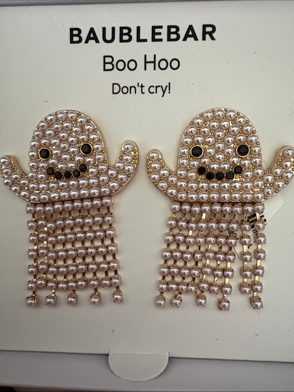 BaubleBar Kids Pearl Ghost Fringe Earrings - Gold & White